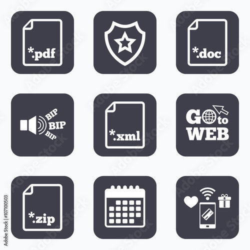 Document signs. File extensions symbols.