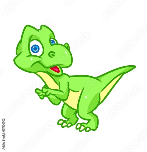 Little green dinosaur surprise cartoon illustration isolated image animal character 