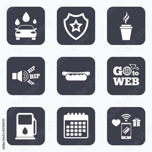 Petrol or Gas station services icons. Car wash.