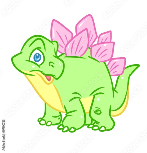 Dinosaur Stegosaurus green cute cartoon illustration isolated image animal character 