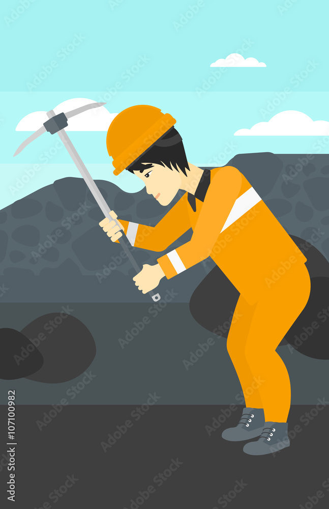 Fototapeta premium Miner working with pick.