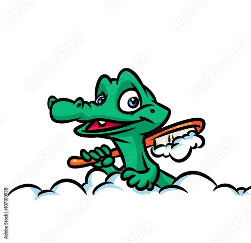 Crocodile basks foam cartoon illustration animal character 