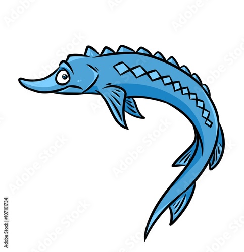 Blue sturgeon fish cartoon illustration isolated image animal character 