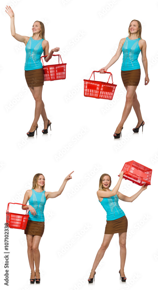 Composite photo of woman with shopping basket