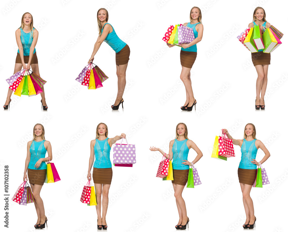 Woman with shopping bags isolated on white Woman with shopping bags isolated on white