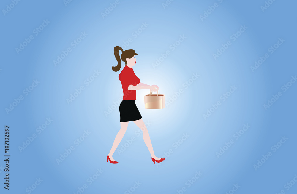 vector of businesswoman carrying basket