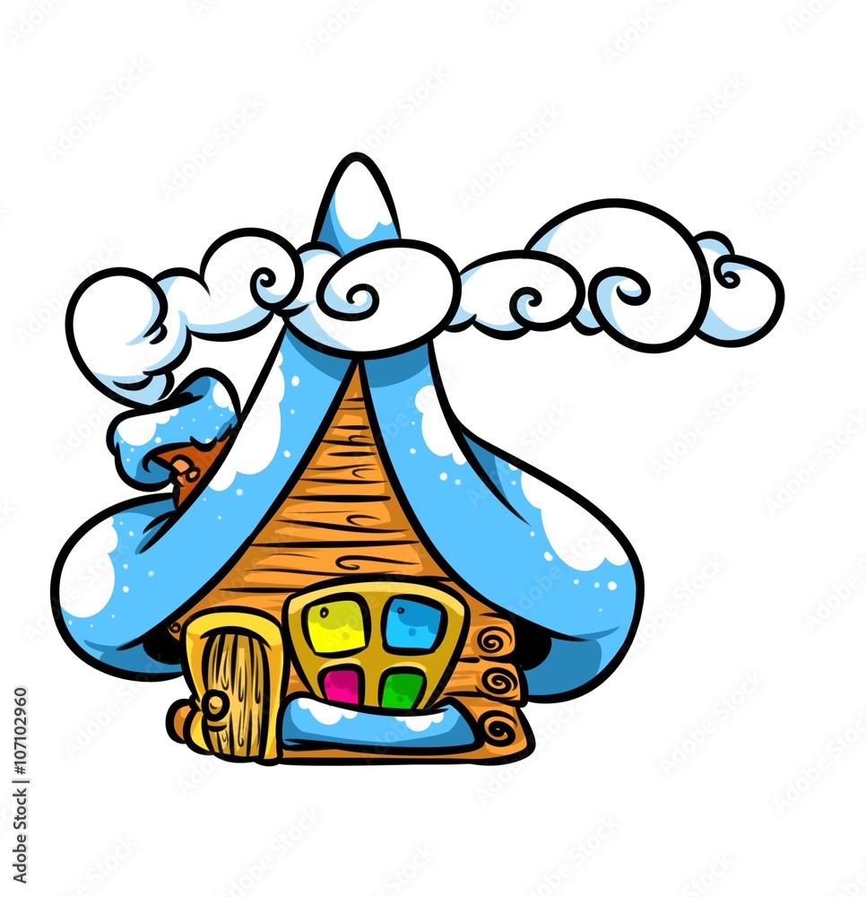 Winter Christmas House small hut cartoon illustration