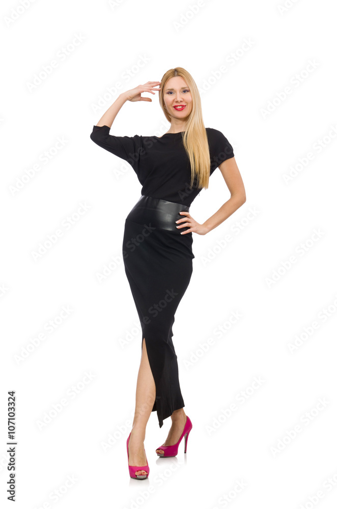 Woman in black evening dress isolated on white Woman in black evening dress isolated on white