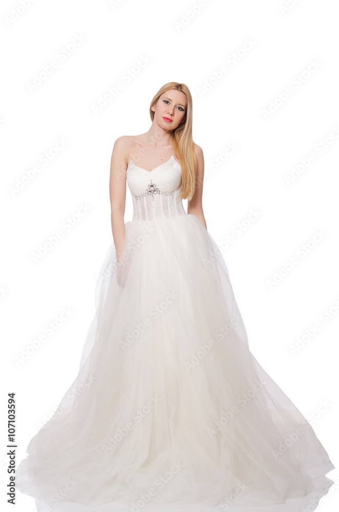 Woman in wedding dress isolated on white