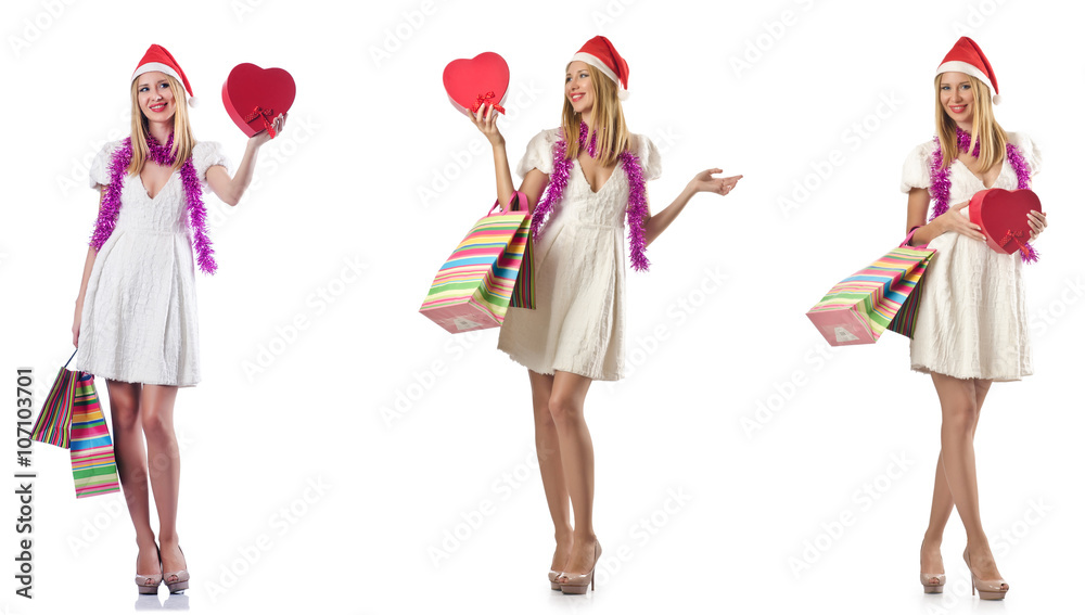 Woman with shopping bags isolated on white Woman with shopping bags isolated on white