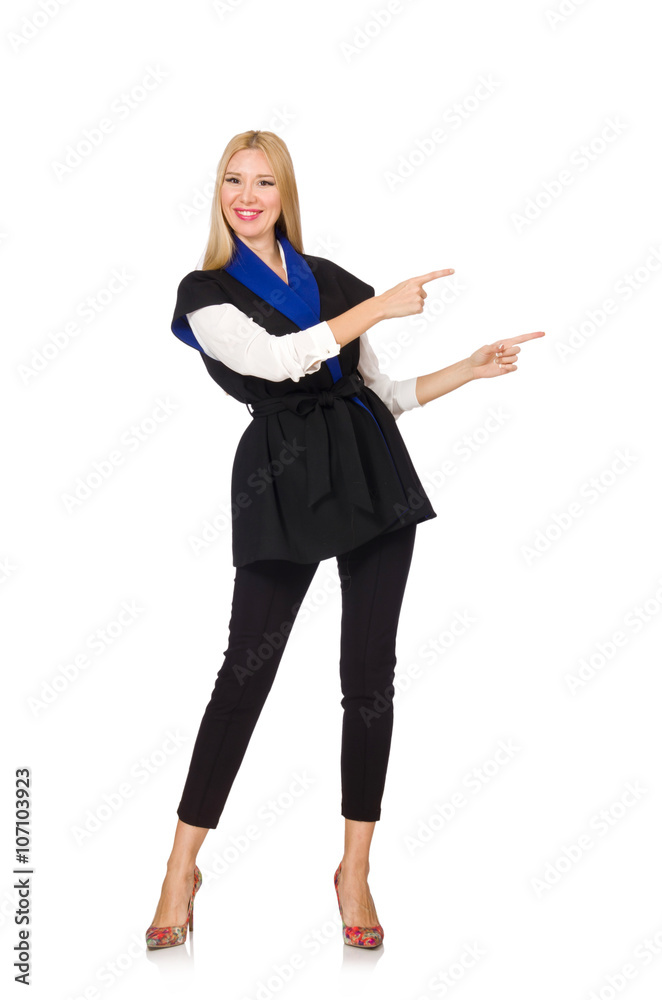 Woman in black fashionable vest isolated on white Woman in black fashionable vest isolated on white