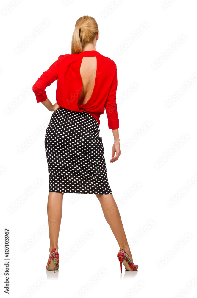 Pretty blond girl wearing red blouse isolated on white Pretty blond girl wearing red blouse isolated on white
