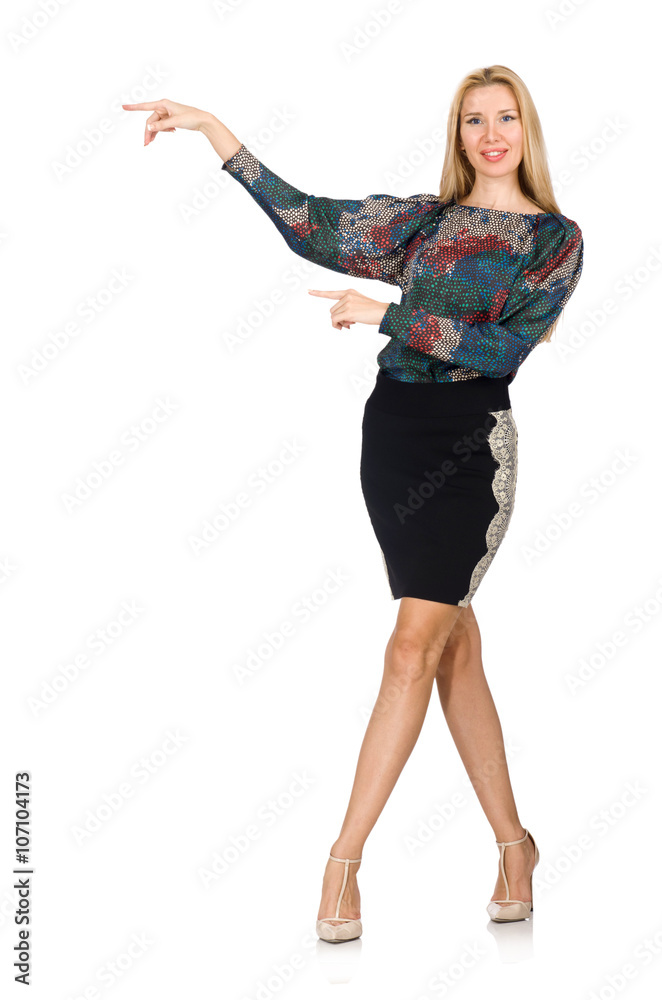 Tall model in black skirt isolated on white Tall model in black skirt isolated on white