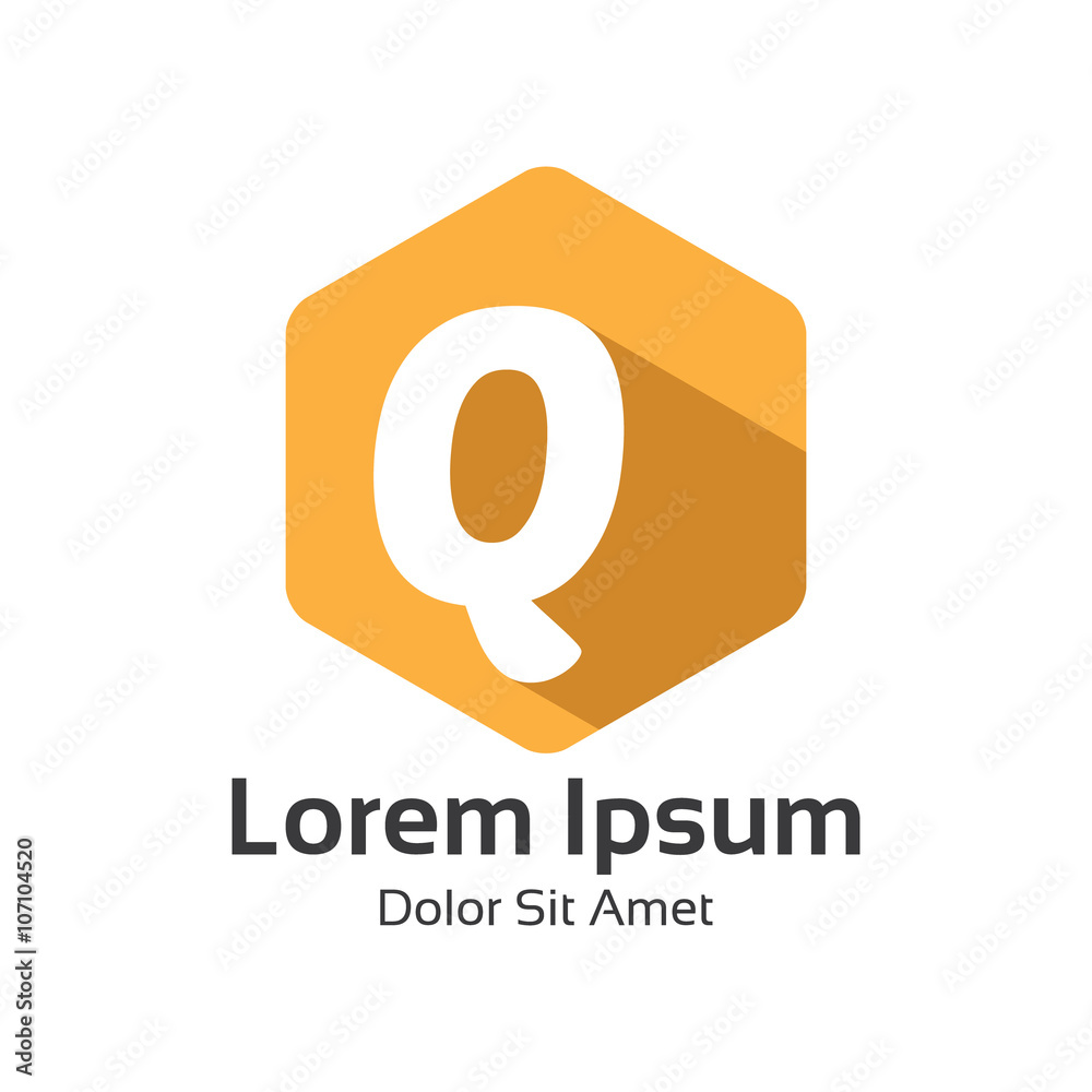 Letter Q logo flat long shadow design vector. Hexagonal flat. Letter Q logo flat long shadow design vector. Hexagonal flat.