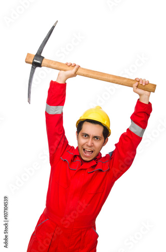 Man with axe isolated on white