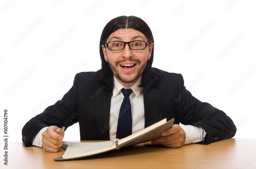 Businessman holding document isolated on white Businessman holding document isolated on white