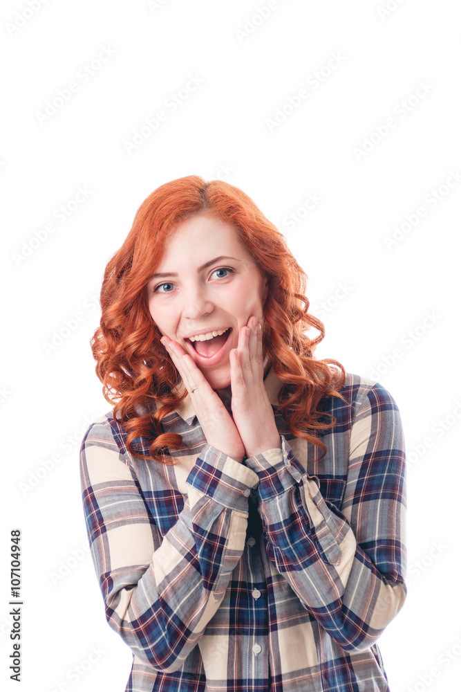 Close-up portrait of surprised beautiful girl. Over white background. Close-up portrait of surprised beautiful girl. Over white background.
