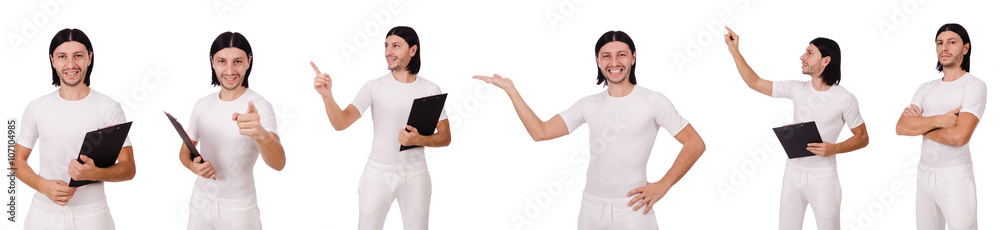 A man in white sportswear isolated on white A man in white sportswear isolated on white