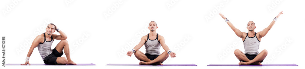 Man doing exercises on white