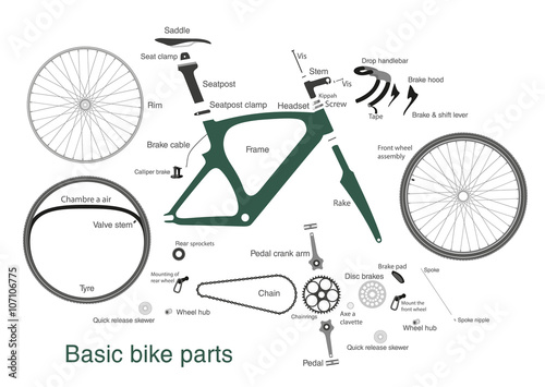 infographic of main bike parts with the names