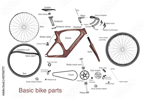 infographic of main bike parts with the names