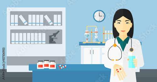 Pharmacist giving pills.