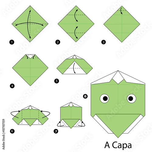 Step by step instructions how to make origami A Kappa.