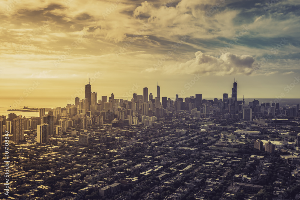 Naklejka premium Aerial view od Chicago Downtown