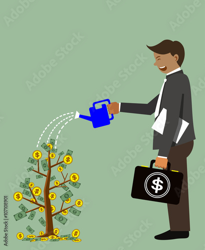 man watering a money tree