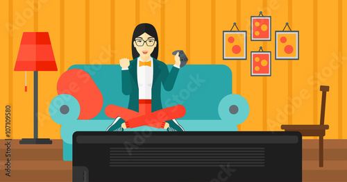 Woman playing video game.