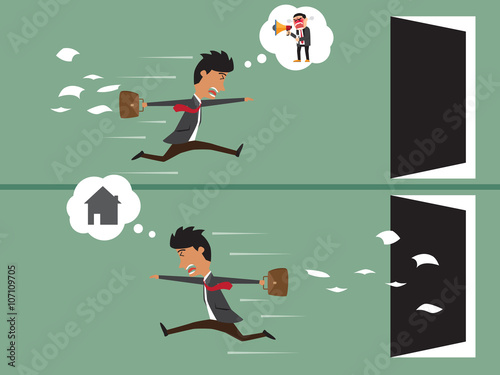 business man work up late with Business man go home after work,