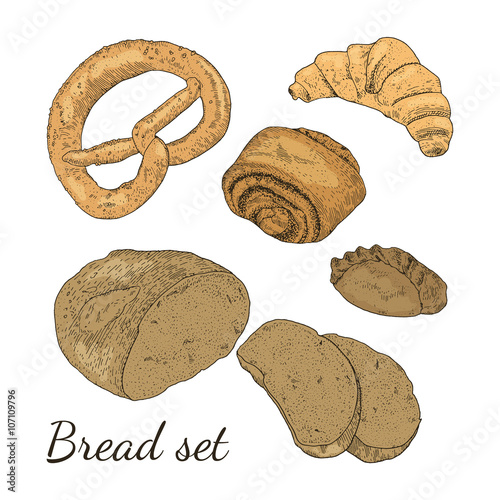 Color hand drawn vector bakery set, isolated 