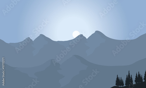 Fototapeta Naklejka Na Ścianę i Meble -  View of mountain with moon
