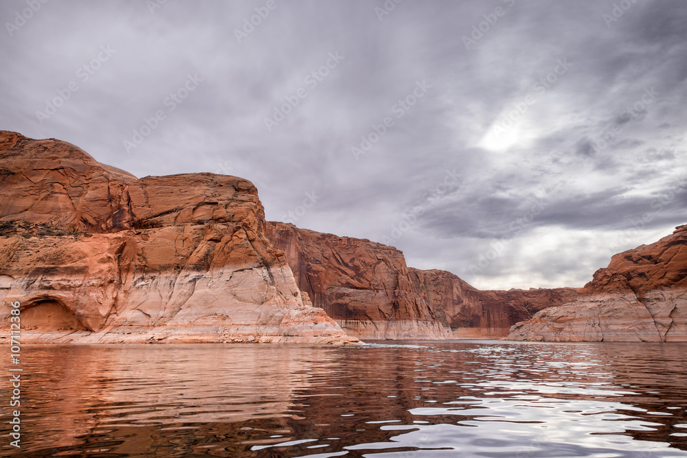 Arizona Lake Powell famous red cliffs reflected in the water