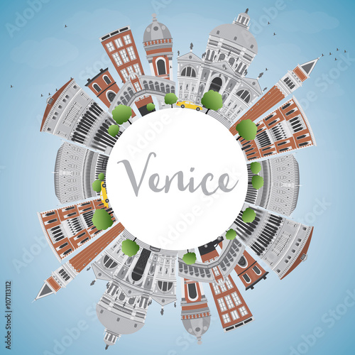 Venice Skyline Silhouette with Gray and Brown Buildings.