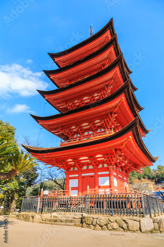 Ancient Japanese wood temple with blue sky