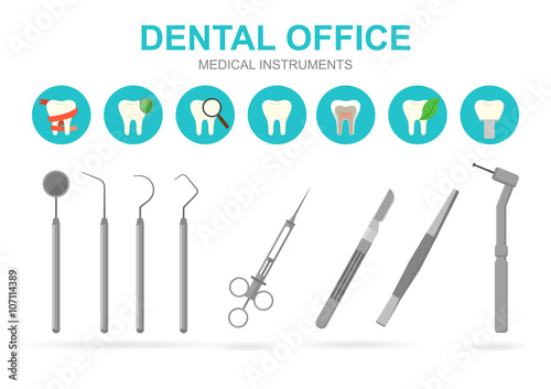 Dentist equipment isolated on white background, vector illustration. 
