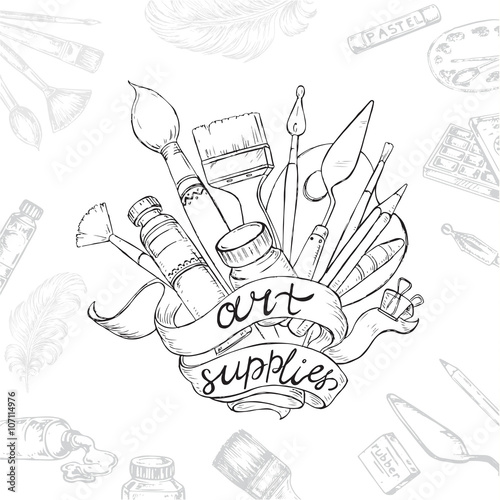 hand drawn set art supplies
