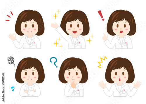 女性医療従事者の表情イラストセット
