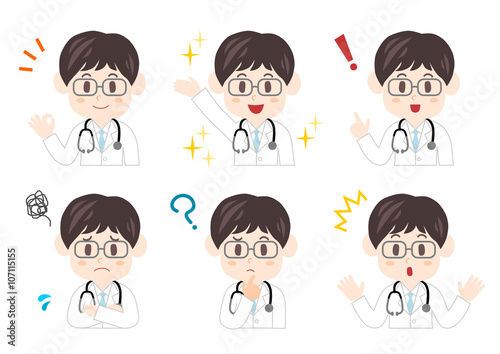 男性医師の表情イラストセット