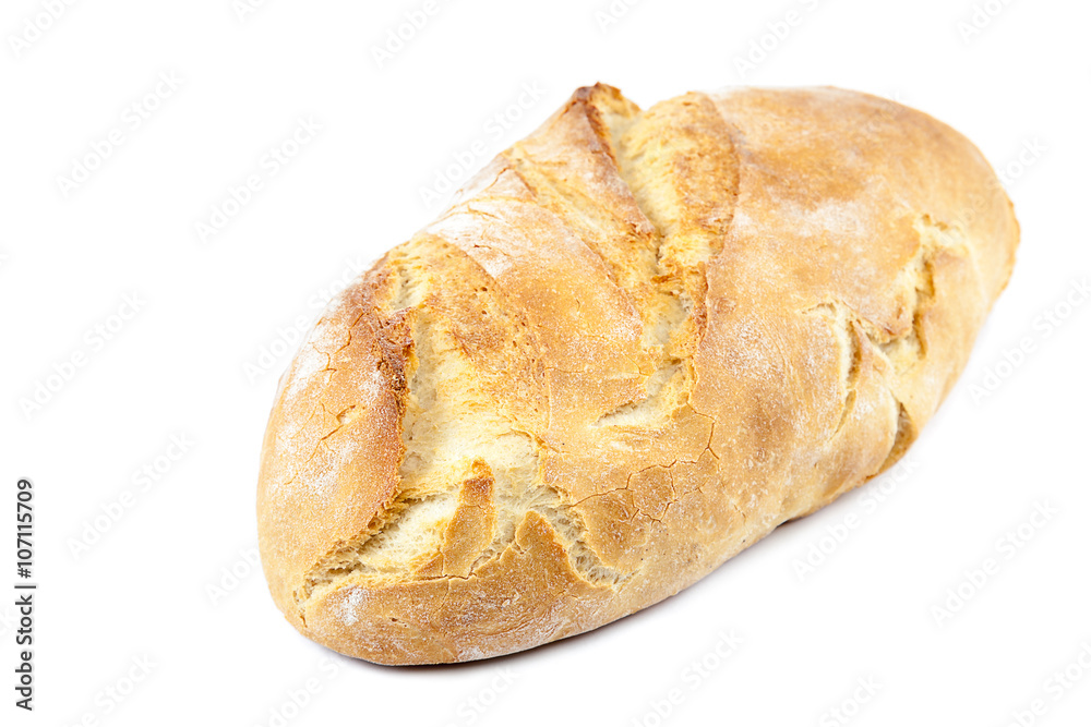 Loaf of bread on white background.