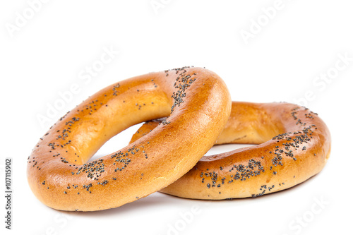 Bagels with poppy seeds on white