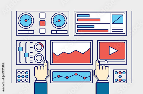 Vector illustration of web analytics information and development website statistic. Process of creating interaction with site visitors