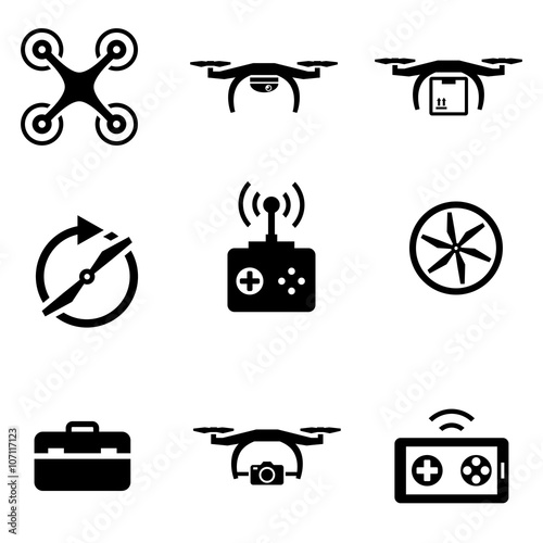 Vector black drone  icon set. Drone Icon Object, Drone Icon Picture, Drone Icon Image - stock vector