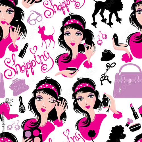 Seamless pattern for fashion Design, glamor lovely girls using d