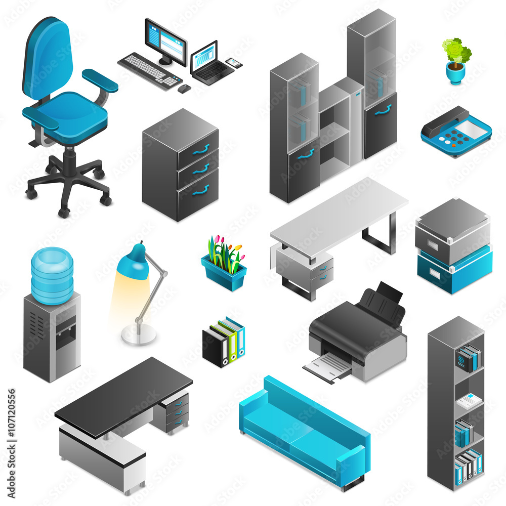Office Interior Icons Set Office Interior Icons Set