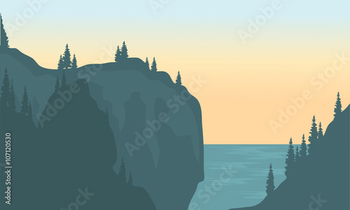 View of river and cliff silhouette