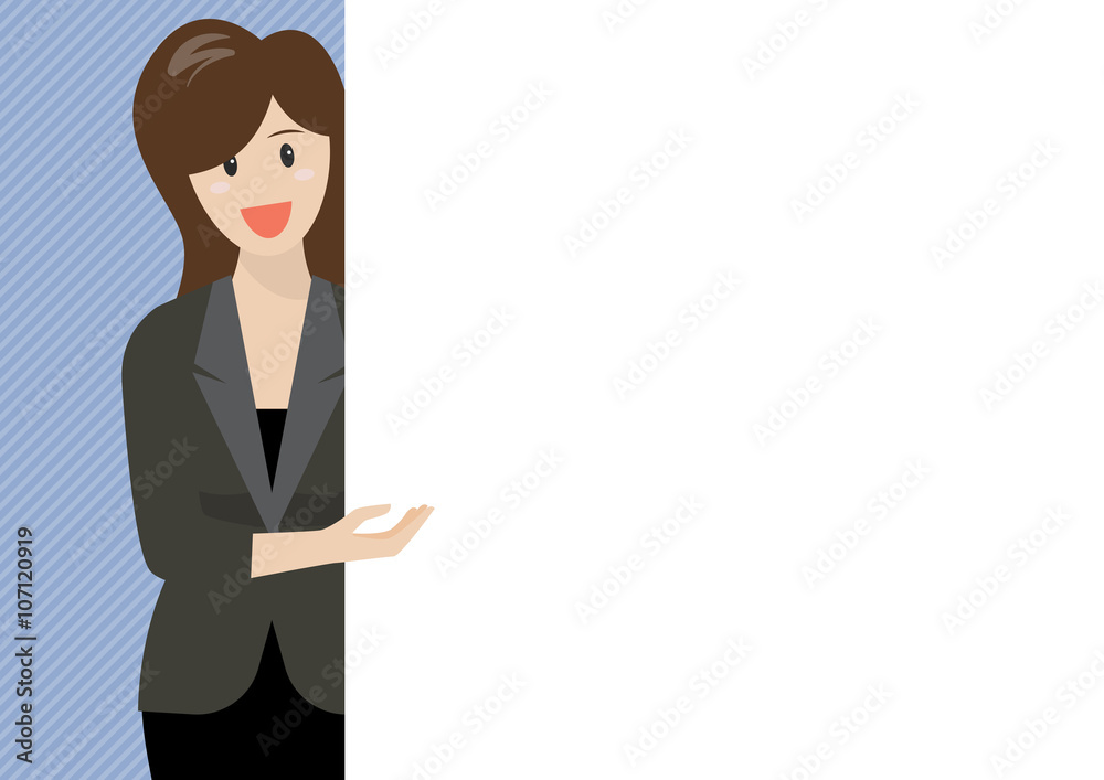 Attractive business woman pointing to the billboard Attractive business woman pointing to the billboard