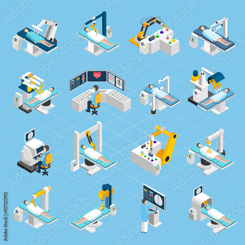 Robotic Surgery Isometric Icons Set