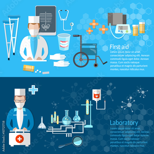 Medicine and health banners doctor ambulance medical laboratory